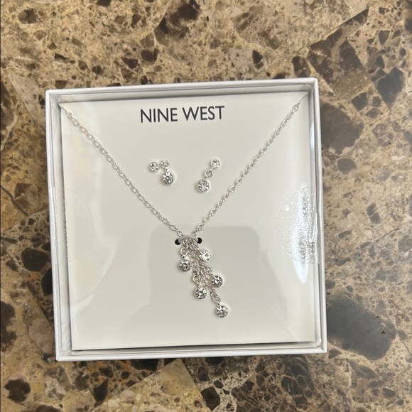 Nine West Silver Necklace with Crystal Accents - Picture 1 of 3
